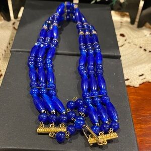 Western Germany Cobalt Blue Multi-Strand  Bead Choker Necklace with GT  Accents
